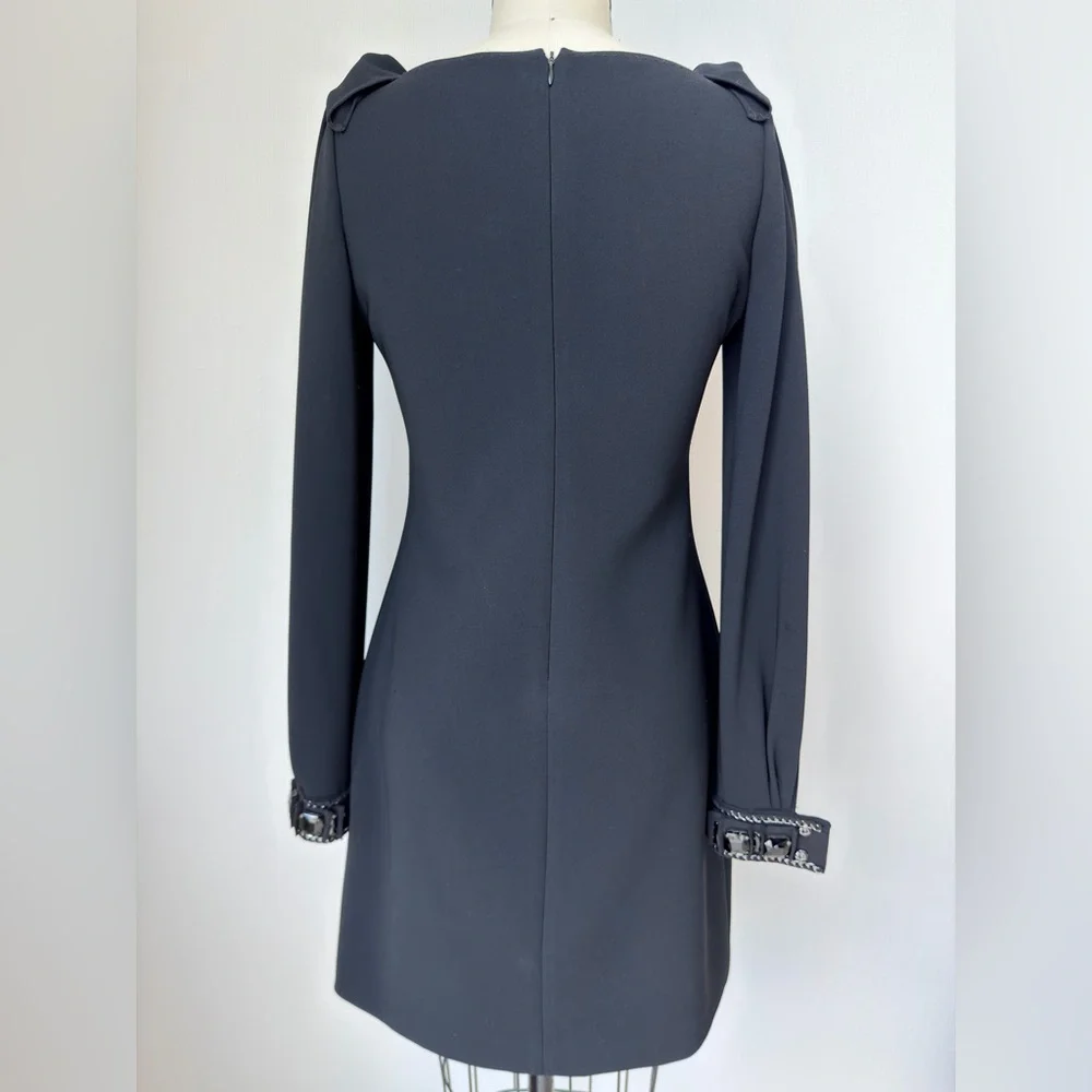Elie Tahari Black Long Sleeve  Mini Dress  with Embellished sleeve cuff Size 4